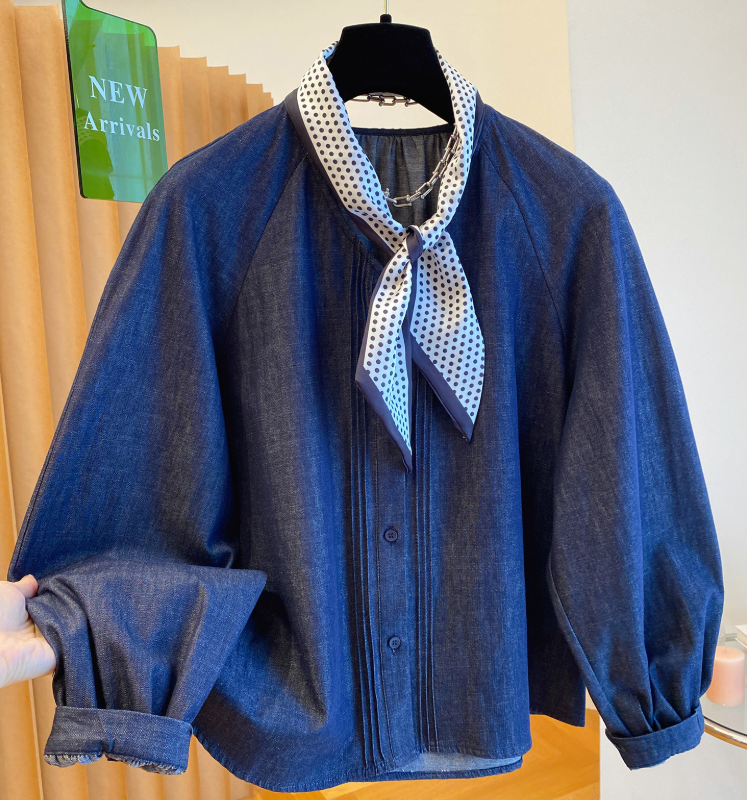 Autumn New High-End Shirt Scarf Short Jacket Women Loose Casual Round Neck Jacket Top