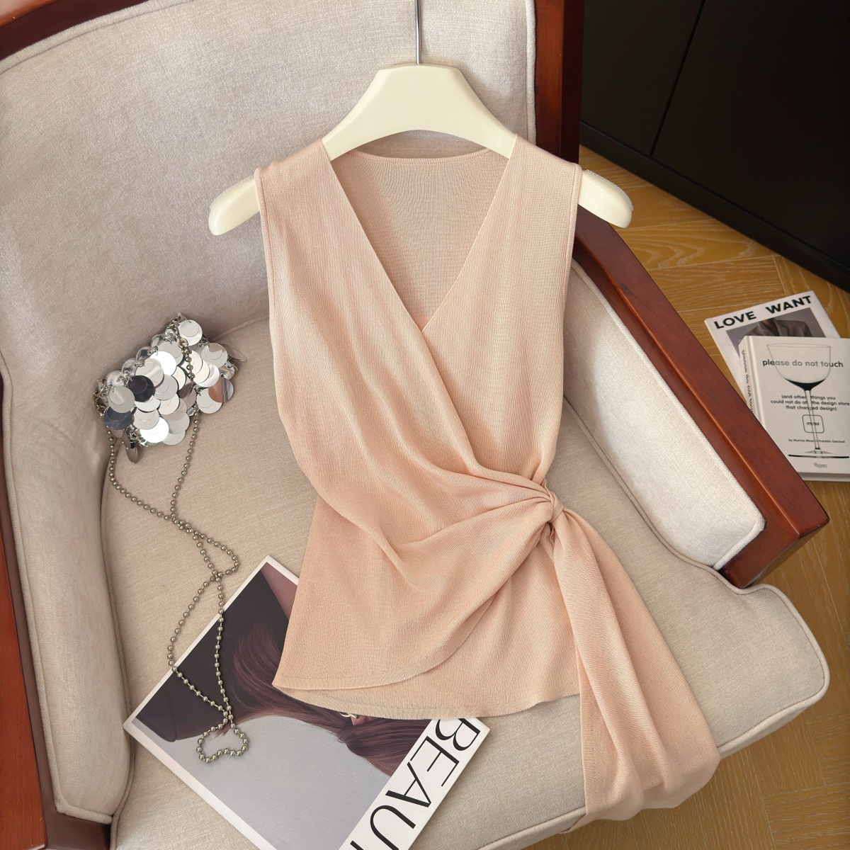 Women V-Neck Cross Strap Knit Top Summer Slim Cami