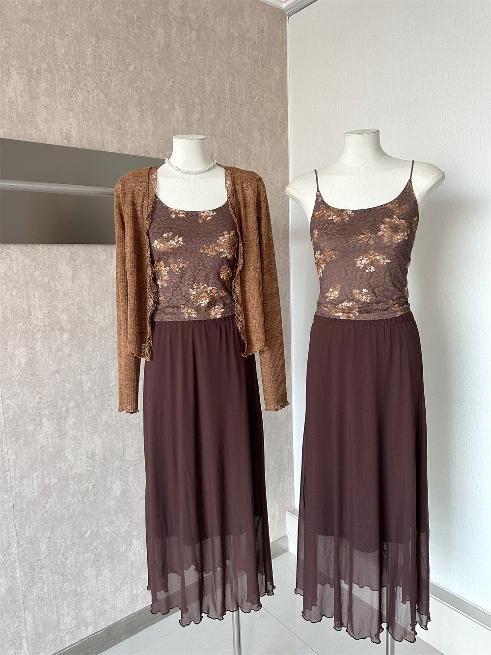 Women's 3-Piece Vintage Cardigan Cami Top and Mermaid Skirt Set