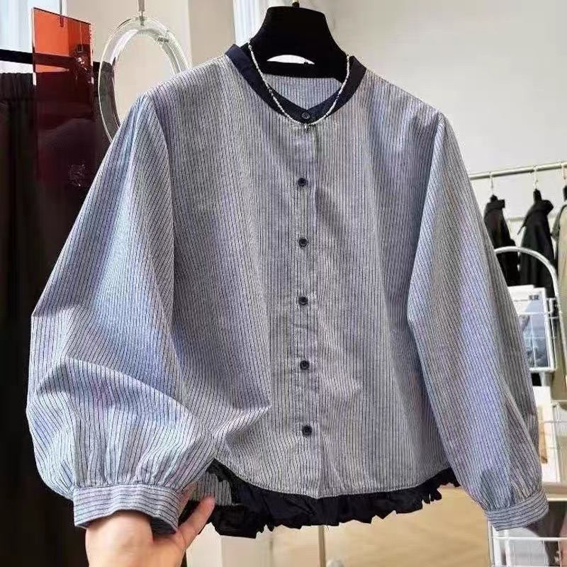 Women's Autumn Print Collared Long Sleeve Button Shirt