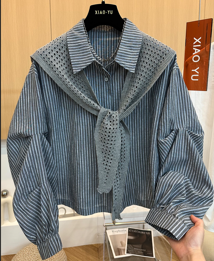 Women's Korean Striped Shirt with Shawl Two-Piece Top Long Sleeve Fall 2026