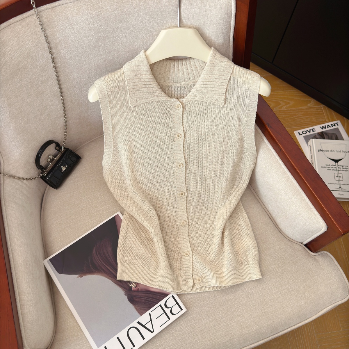 Women's Sleeveless Polo Collar Knit Cardigan Summer 2026 Soft Cotton Vest