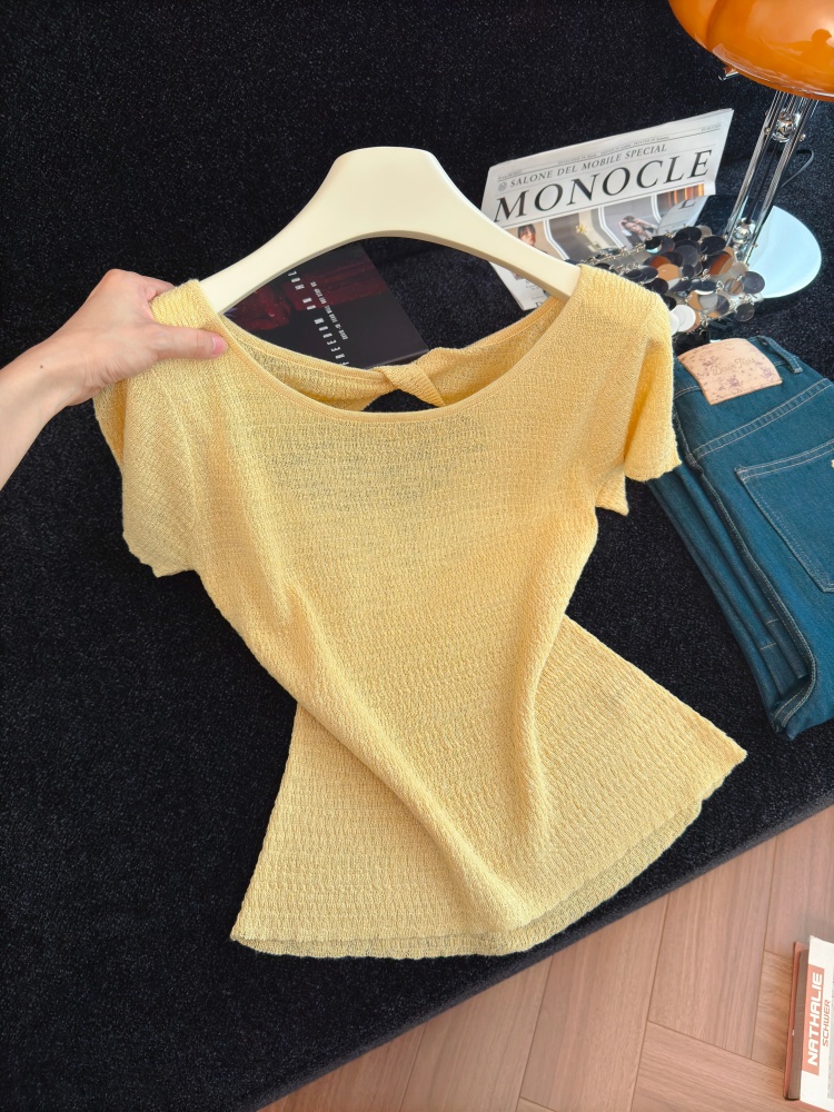 Women's Summer Short Sleeve Back Cutout Knit Top